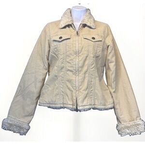 Abercrombie & Fitch Corduroy Sherpa Jacket Women Medium Tan Full Zip Faux Fur